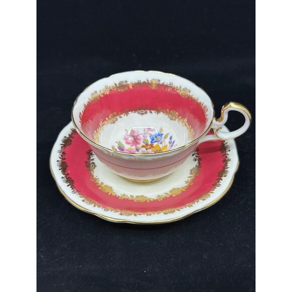 Aynsley Other - Aynsley Bone China Cup & Saucer Set Vintage Mauve Floral Gold Trim Collectible